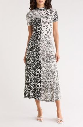 Desigual Floral Patchwork Short Sleeve Knit Dress in White/Black Multi at Nordstrom Rack, Size Large