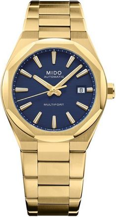 Mido Multifort 8 One Crown Automatic Goldtone Bracelet Watch, 40mm in Blue at Nordstrom