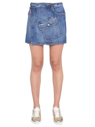 Dsquared2 Cotton with Side Pockets Skirt - Blue