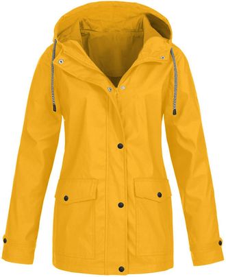 Generic Mens Rain Jacket Waterproof Lightweight Breathable Long Trench Raincoat Adjustable Hood Waist Solid Color Reusable Foldable Design Windbreaker For Rai