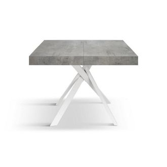 Konte Design Mesa de madera gris cemento, patas de metal blanco 95x90-145x90cm