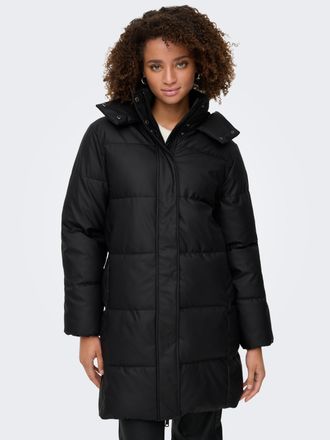Only Steppmantel ONLY ONLAGNES COATED PUFFER COAT OTW, Damen, Gr. XS, schwarz, Steppware, Obermaterial: 100% Polyester, unifarben, ca. Mitte Oberschenkel, 
