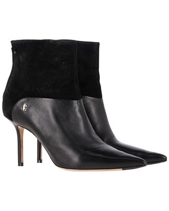Jimmy Choo London Womens Leather Beyla 85 Suede Trimmed Bootie (Authentic Pre- Loved)