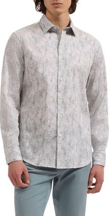 Bugatchi Julian Shaped Fit Abstract Geo Print Stretch Cotton Button-Up Shirt in Shark at Nordstrom, Size Xxx-Large