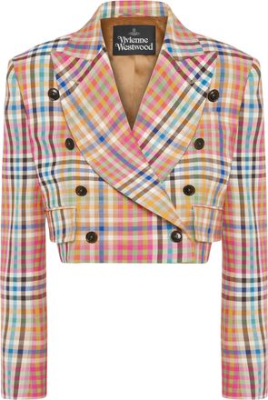 Vivienne Westwood Cropped Multicolor Plaid Jacket with Double-Breasted Front