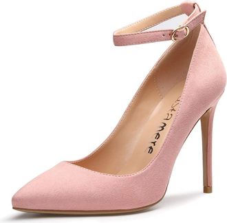 Castamere Womens Stilettos Pumps Pointed Toe Ankle-Strap Court Shoes 4IN Heeled Suede Pink Pumps UK 10.5