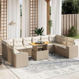 vidaXL Set De Sof&aacute;s De Jard&iacute;n 11pzas Con Cojines Rat&aacute;n Sint&eacute;tico Beige Vidaxl