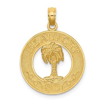 Diamond2Deal 14k Yellow Gold BEAUFORT SC Palm Tree Charm Pendant
