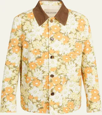 Valentino Garavani Mens Floral-Print Cotton Jacket