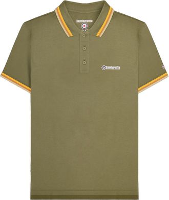 Lambretta Herenpoloshirt met drie punten (Kaki Groen/Tabak/Cr&egrave;me)