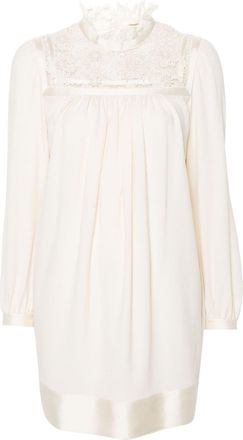 Saint Laurent guipure-lace panelling mini dress - women - Silk/Wool/Silk/Polyamide - 34 - Neutrals