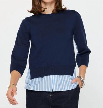 Current Air Striped Mixed Media Sweater In Navy