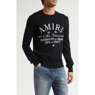 Amiri Arts District Embroidered Cotton Crewneck Sweater in Black at Nordstrom, Size Xxx-Large