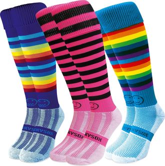 Wackysox Resplendent Rainbow 3 Pair Saver Packs Knee Length Sports Socks - For all sports inc. Riding, Hockey, Rugby, Running