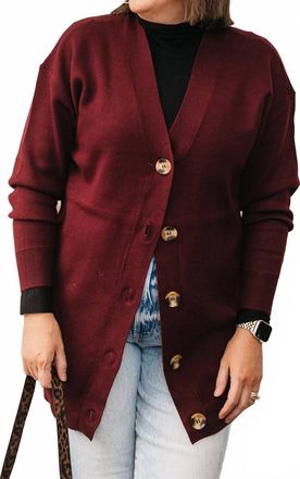 RD Style Long V-Neck Cardigan In Maroon