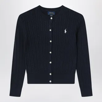 Polo Ralph Lauren Cardigan in cotone a trecce sottili blu navy
