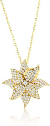 Suzy Levian Rose Sterling Silver White Cubic Zirconia Large Pave Flower Pendant