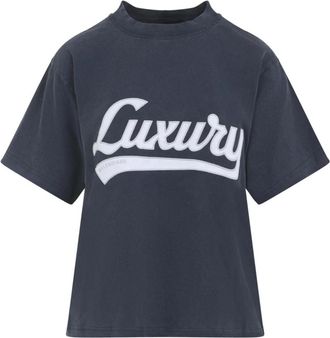 Balenciaga Blauw Katoenen T-shirt met Logo Patch - Dames - T-shirts - Blauw - XS - Katoen - Tops