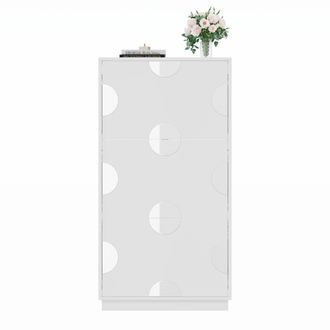 STILVORA Zapatero Con 3 Puertas Abatibles Y Espejo Redondo, Almacenaje Vertical, En Mdf, 63&times;24&times;120 Cm, Blanco