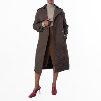 Burberry Long Quilted Trench Coat, Size X-Small