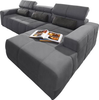 Domo Collection Ecksofa »Brandon grosse Ausführung B/T/H: 289/177/80 cm, auch in Leder und Cord« mit Kopfteilverstellung, wahlweise Sitztiefenverstellung, L-Form