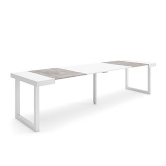 Skraut Home Skraut Home - Mesa Consola Extensible, Mesa Comedor Plegable, 300, Para 14 Comensales, Patas Madera Maciza, Estilo Moderno, Blanco Y Gris Cemento