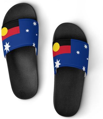 Generic Flag of Australia with Aboriginal Shower Shoes Slipper for Women Men Beach Slippers Quick Drying Non Slip Open-Toe Sandals
