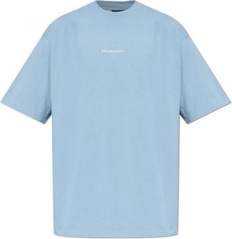 Balenciaga T-shirt met geborduurd logo - Heren - T-shirts - Blauw - S - Katoen - Tops