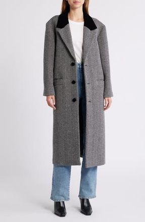Frame Denim Herringbone Wool Blend Longline Coat in Black Multi at Nordstrom Rack, Size X-Small