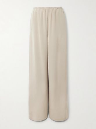 Max Mara Pantaloni A Gamba Larga In Seta Stretch - Neutri