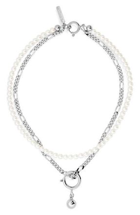 Justine Clenquet Jip Faux Pearl Layered Necklace in Palladium at Nordstrom