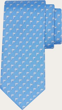 Ferragamo Men Shark print silk tie Blue