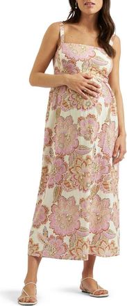 Ripe Hope Tie Back Linen Blend Dress in Pink/natural at Nordstrom, Size X-Small