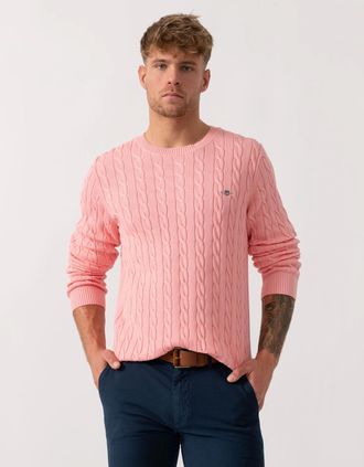 GANT Mens GANT Mens Cotton Cable Knit Crew Neck Jumper - 666 Washed Pink - Size: 42