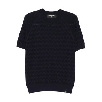 Patrizia Pepe Patrizia Pepe, Round-neck Knitwear, male, Blue, Size: 2XL Chevron Crew Neck