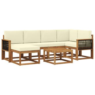 vidaXL Conjunto De Sof&aacute;s De Exterior Con Coj&iacute;n 7 Pcs Natural Y Crema Vidaxl