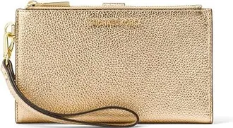 Michael Kors Bi-Fold Wristlet With Compartments Wallet Womens Handbags Pale Gold, Leather