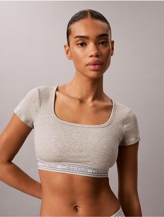 Calvin Klein Womens Icon Cotton Modal Rib Stripe Lightly Lined Bralette - Grey - XL