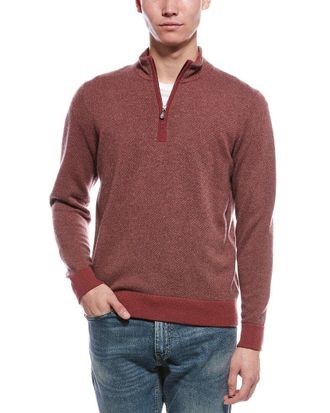 Raffi Diagonal Stripe 1/4-Zip Cashmere Mock Neck Sweater