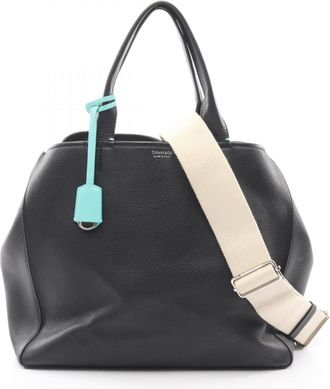 Tiffany & Co. Black Leather Handbag Tote Bag (Pre-Owned)