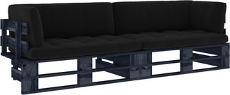 vidaXL Sof&aacute; De Palets 2 Plazas Cojines Madera Pino Impregnada Negro Vidaxl