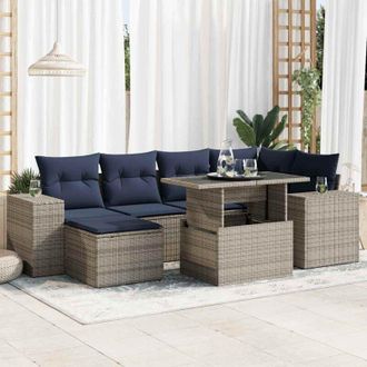 vidaXL Set Sof&aacute;s Jard&iacute;n Y Cojines 9 Pzas Rat&aacute;n Sint&eacute;tico Acacia Gris Vidaxl