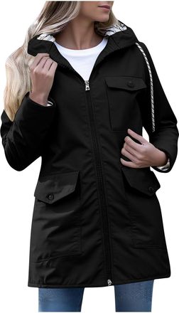 Generic Womens Lightweight Waterproof Jacket All-Season Rain Coats, Ladies Hooded Windbreaker with Striped Lining Poncho Windproof Outwear for Outdoor & Trave