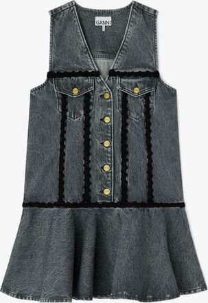 Ganni Grey Dress in Rigid Denim - Size 34 Organic Cotton