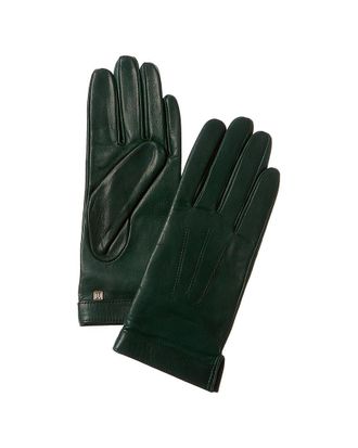 Bruno Magli Logo Cuff Cashmere-Lined Leather Gloves