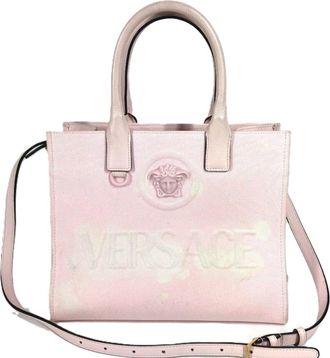 Versace Pink Leather Canvas Handbag Pouch Shoulder Bag Tote Bag (Pre-Owned)