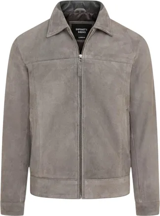 Infinity Leather Mens Stone Goat Suede Leather Harrington Biker Jacket - Berlin