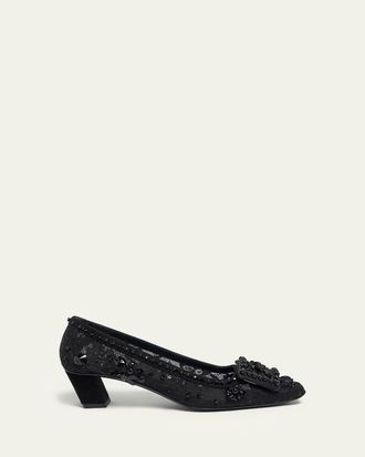Roger Vivier Belle Vivier Buckle Embellished Lace Pumps
