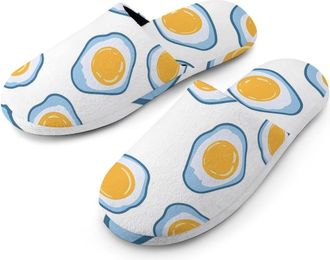 Generic Fried Eggs Warm Mens Slippers Slip On Soft Fleece House Shoes Winter Indoor Outdoor