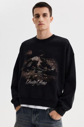 H&M Oversized Fit Sweatshirt in Black/reality Bites at Nordstrom, Size Xx-Large